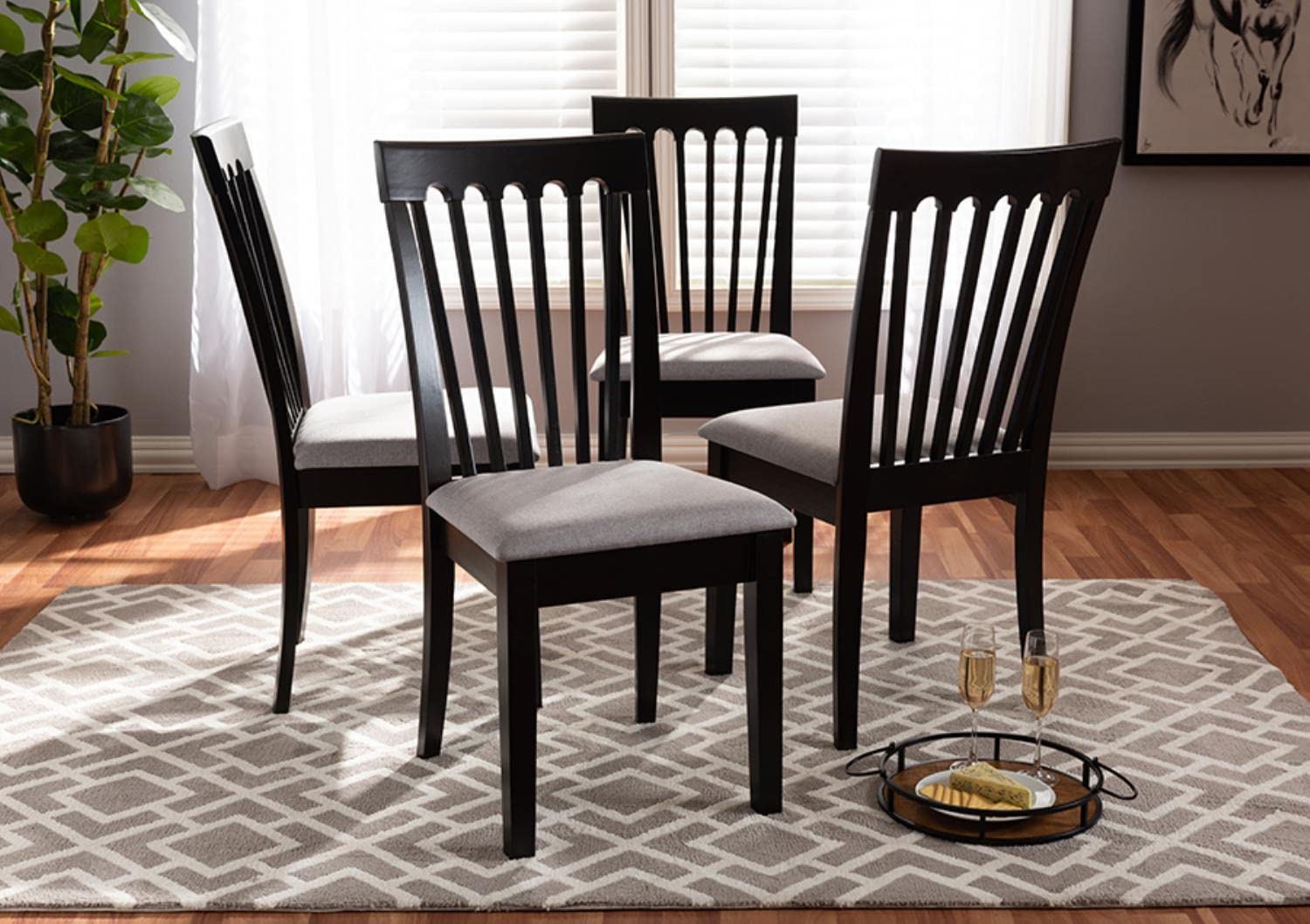 Baxton Studio Minette Modern and Contemporary Gray Fabric Upholstered Espresso Brown Finished Wood Dining Chair